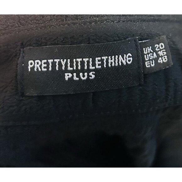 PrettyLittleThing Plus Sz 16 Black Long Sleeve Shirt Dress Ruched Hem Midi Maxi - Picture 2 of 15